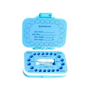 Wanoee Baby Teeth Keepsake Box Blue Plastic Tooth Organizer with Rainbow Lid